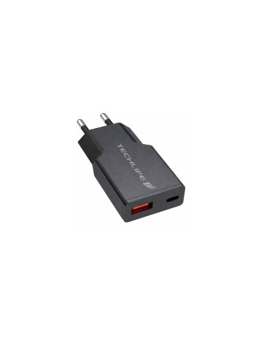 TECHLIFE TLMT0021 USB-C/USB-A 30W GAN ALIMENT.RETE NERO ULTRASOTTILE